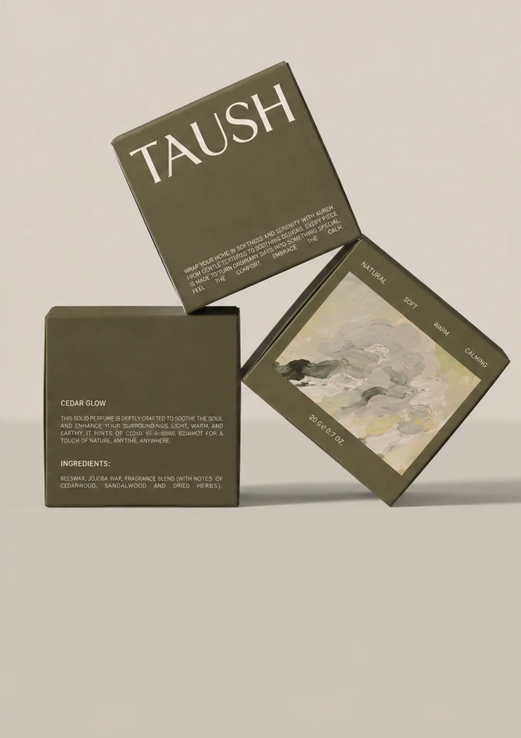 TAUSH candle packaging